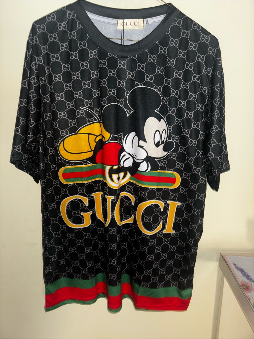Silk material Black Graphic Mickey Mouse Logo Tee with Gold Accents - Picture 3 of 4